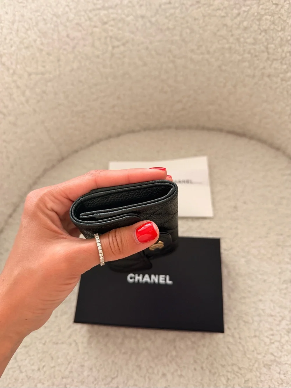 CHANEL Black Quilted Pebbled Leather Card holder Wallet with Gold CC brand new